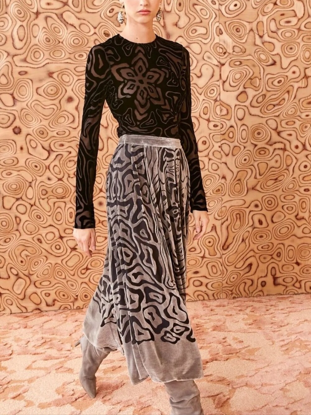 Ulla Johnson Gray Velvet Valetta Midi Skirt